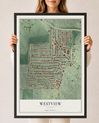 Westview, Georgia map print, 24" x 36" W/ Black Ayous Wood Frame mockup