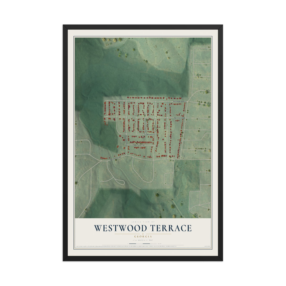 Westwood Terrace, Georgia map print, 12" x 18" W/ Black Ayous Wood Frame mockup