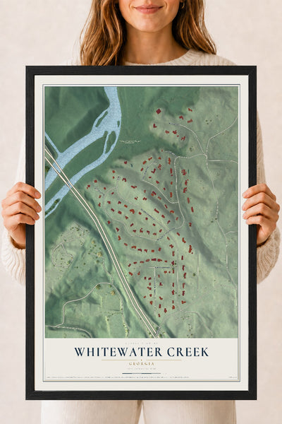 Whitewater Creek, Georgia map print, 18" x 24" W/ Black Ayous Wood Frame mockup
