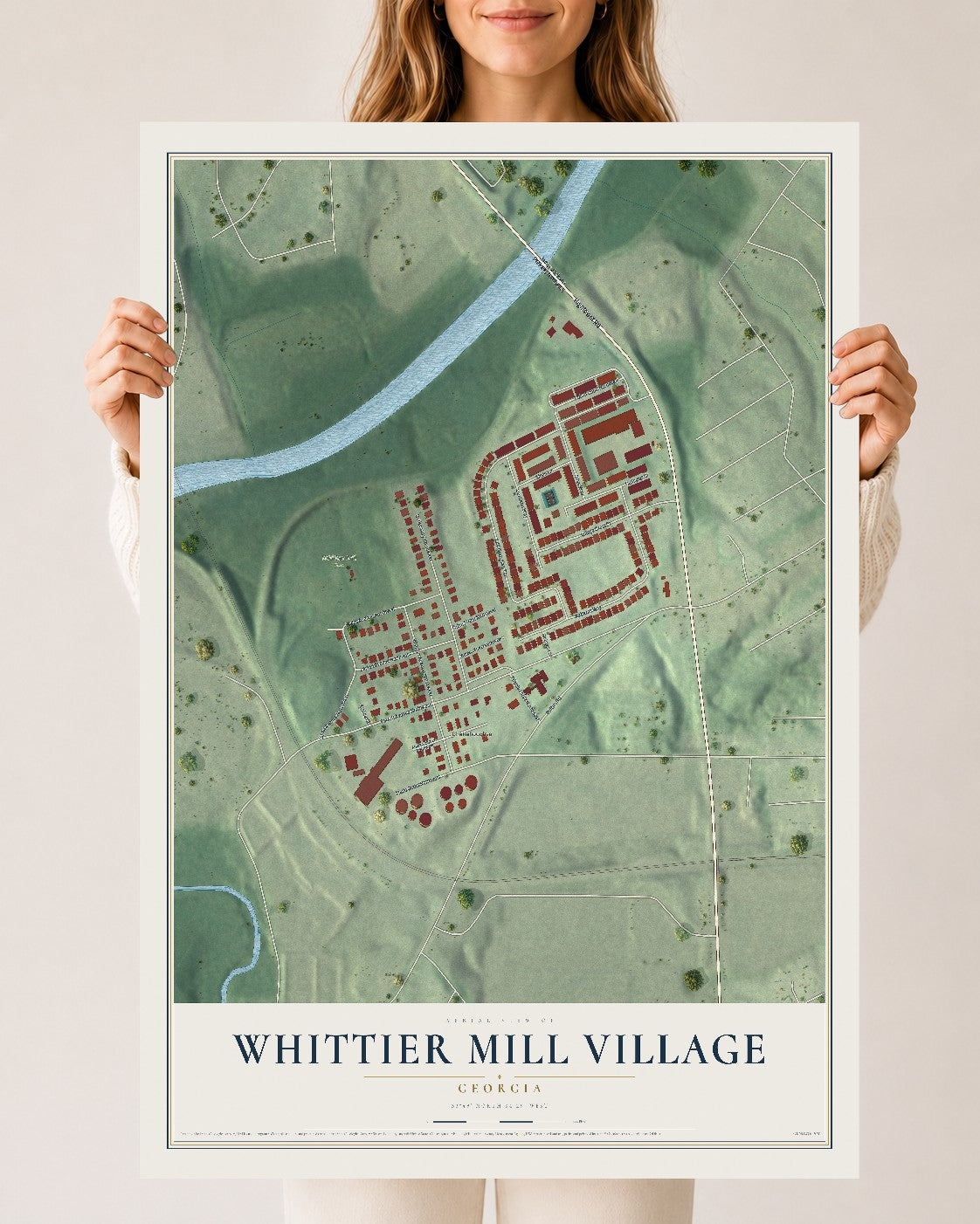 Whittier Mill Village, Georgia map print, 24" x 36" Archival Matte Print mockup