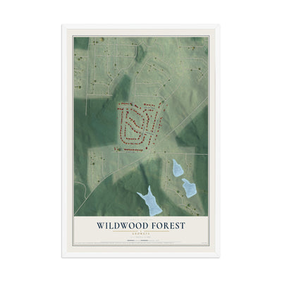 Wildwood Forest, Georgia map print, 12" x 18" W/ White Ayous Wood Frame mockup