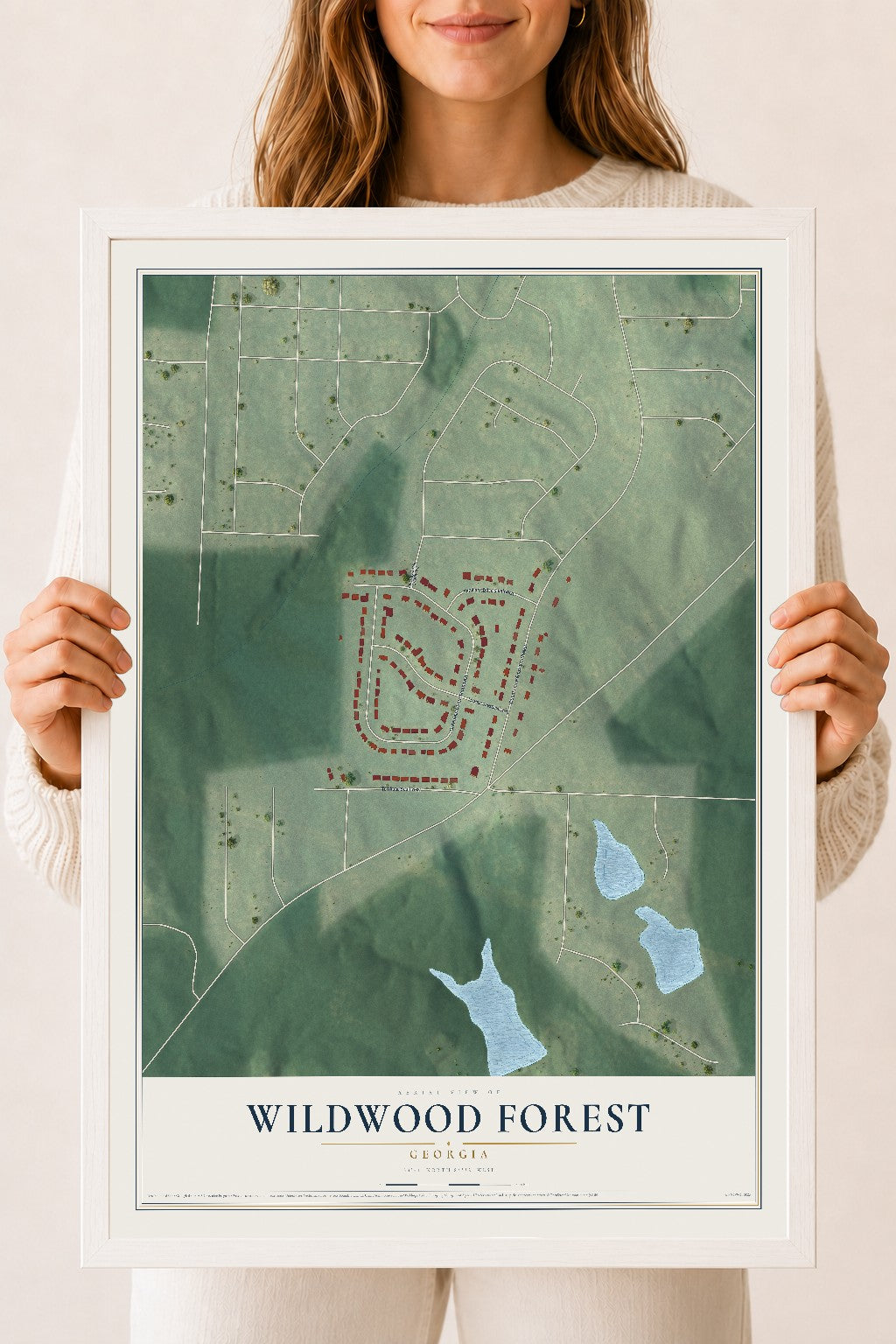 Wildwood Forest, Georgia map print, 18" x 24" W/ White Ayous Wood Frame mockup