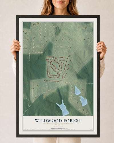 Wildwood Forest, Georgia map print, 24" x 36" W/ Black Ayous Wood Frame mockup