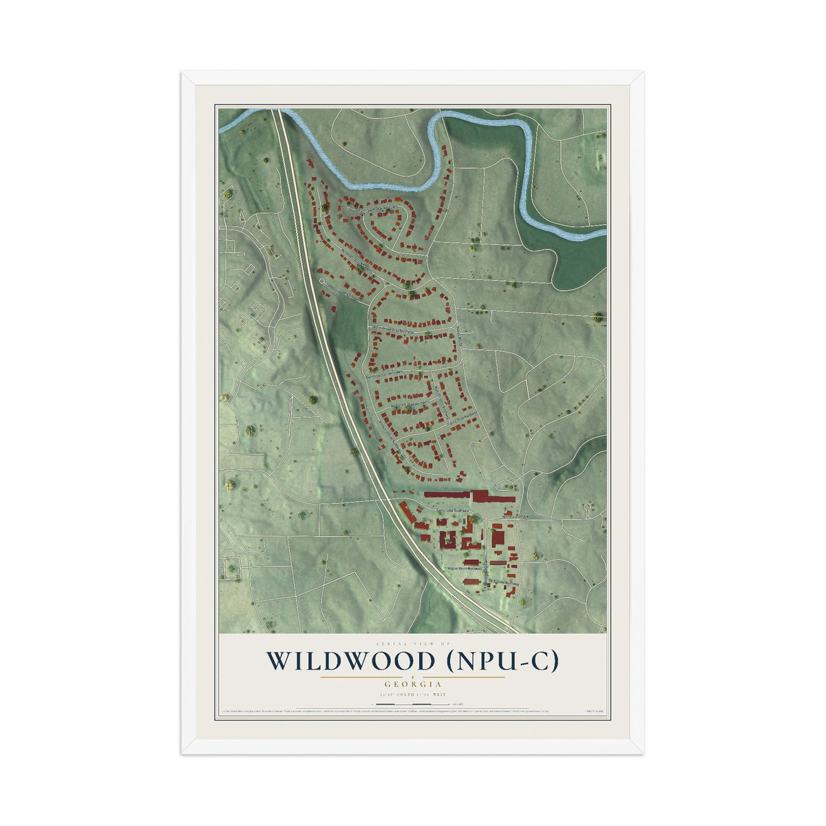 Wildwood (NPU-C), Georgia map print, 12" x 18" W/ White Ayous Wood Frame mockup