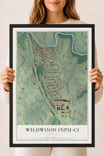 Wildwood (NPU-C), Georgia map print, 18" x 24" W/ Black Ayous Wood Frame mockup