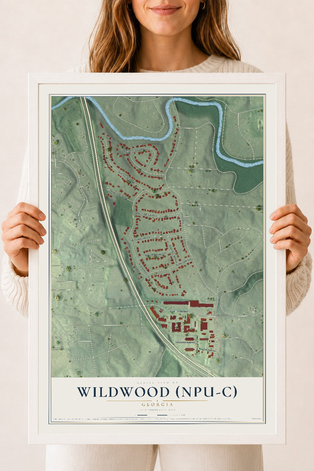 Wildwood (NPU-C), Georgia map print, 18" x 24" W/ White Ayous Wood Frame mockup
