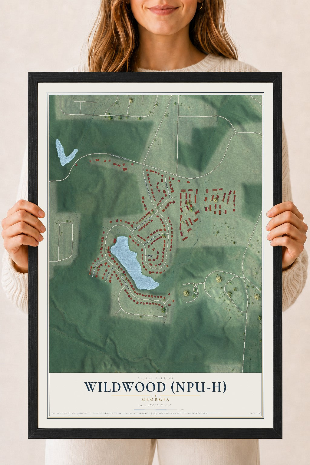 Wildwood (NPU-H), Georgia map print, 18" x 24" W/ Black Ayous Wood Frame mockup