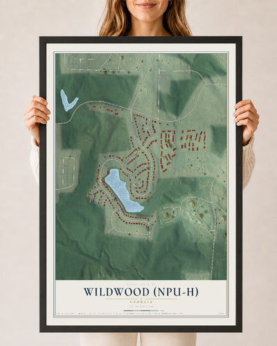 Wildwood (NPU-H), Georgia map print, 24" x 36" W/ Black Ayous Wood Frame mockup