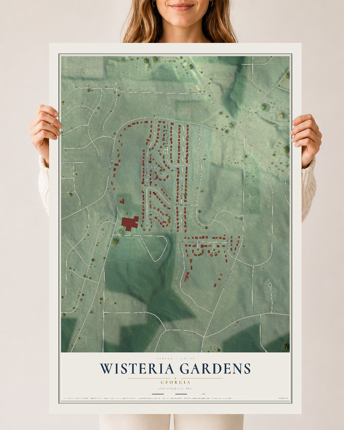Wisteria Gardens, Georgia map print, 24" x 36" Archival Matte Print mockup