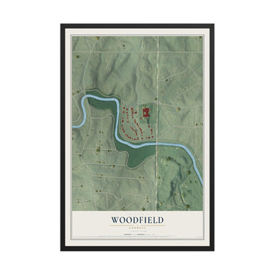 Woodfield, Georgia map print, 12" x 18" W/ Black Ayous Wood Frame mockup