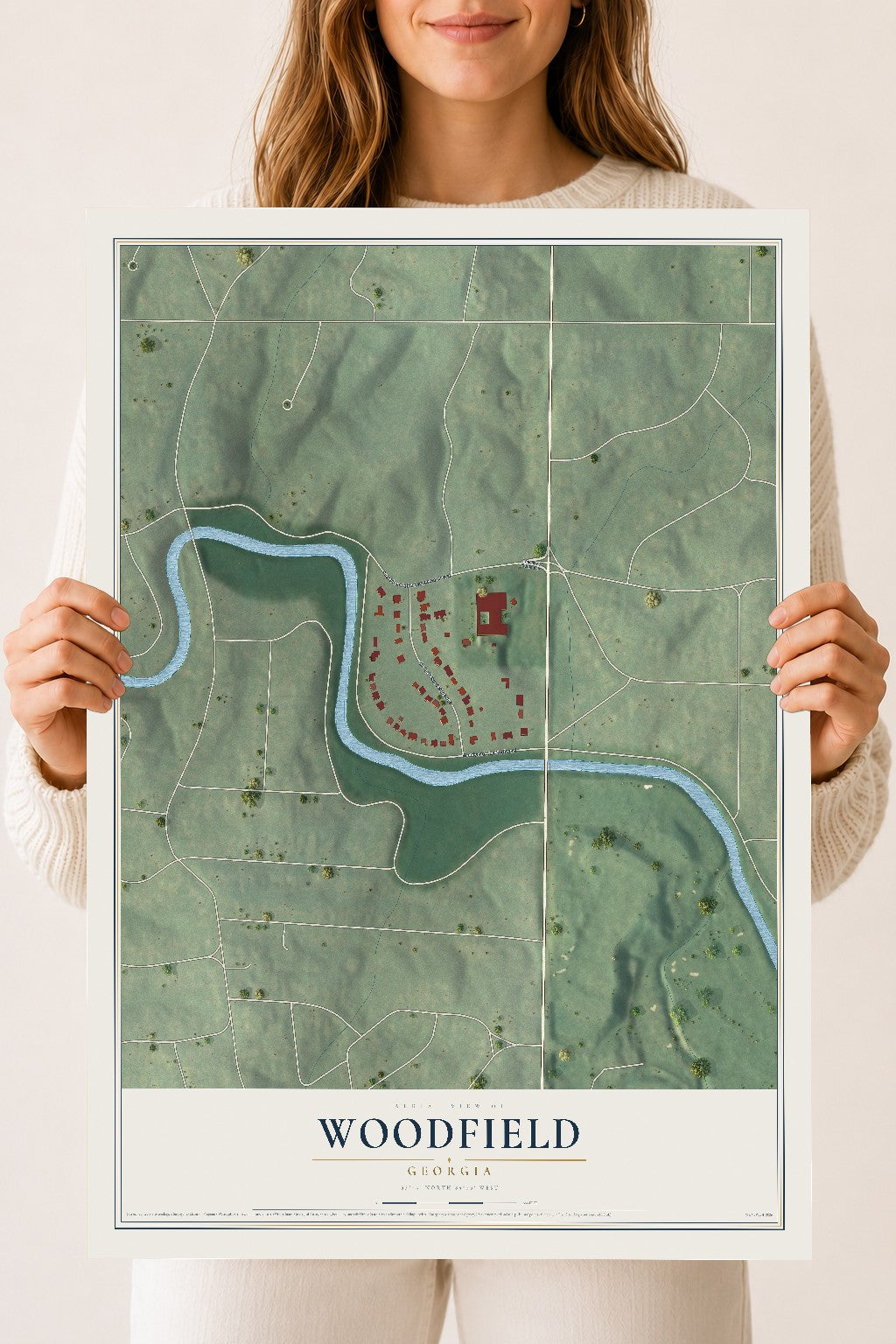 Woodfield, Georgia map print, 18" x 24" Archival Matte Print mockup