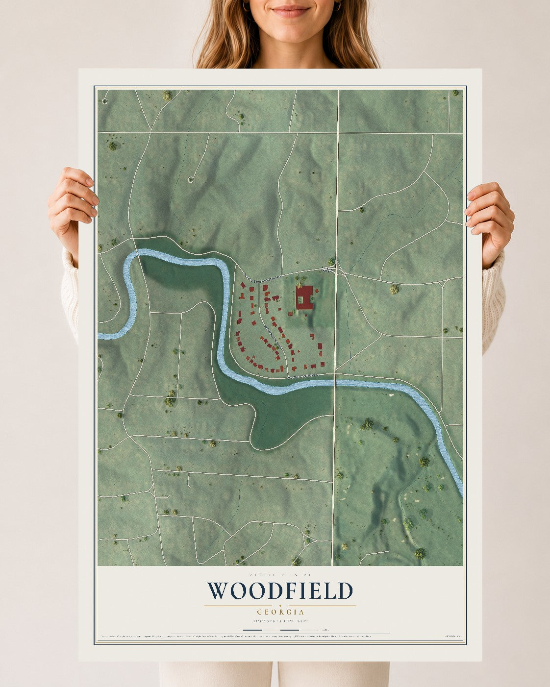 Woodfield, Georgia map print, 24" x 36" Archival Matte Print mockup