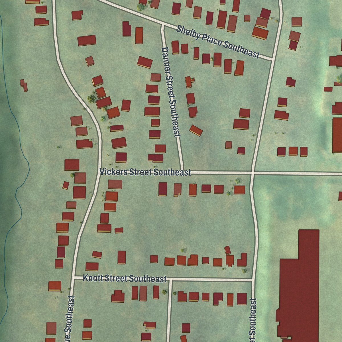 Close-up 1 of the Woodland Hills, Georgia map artwork