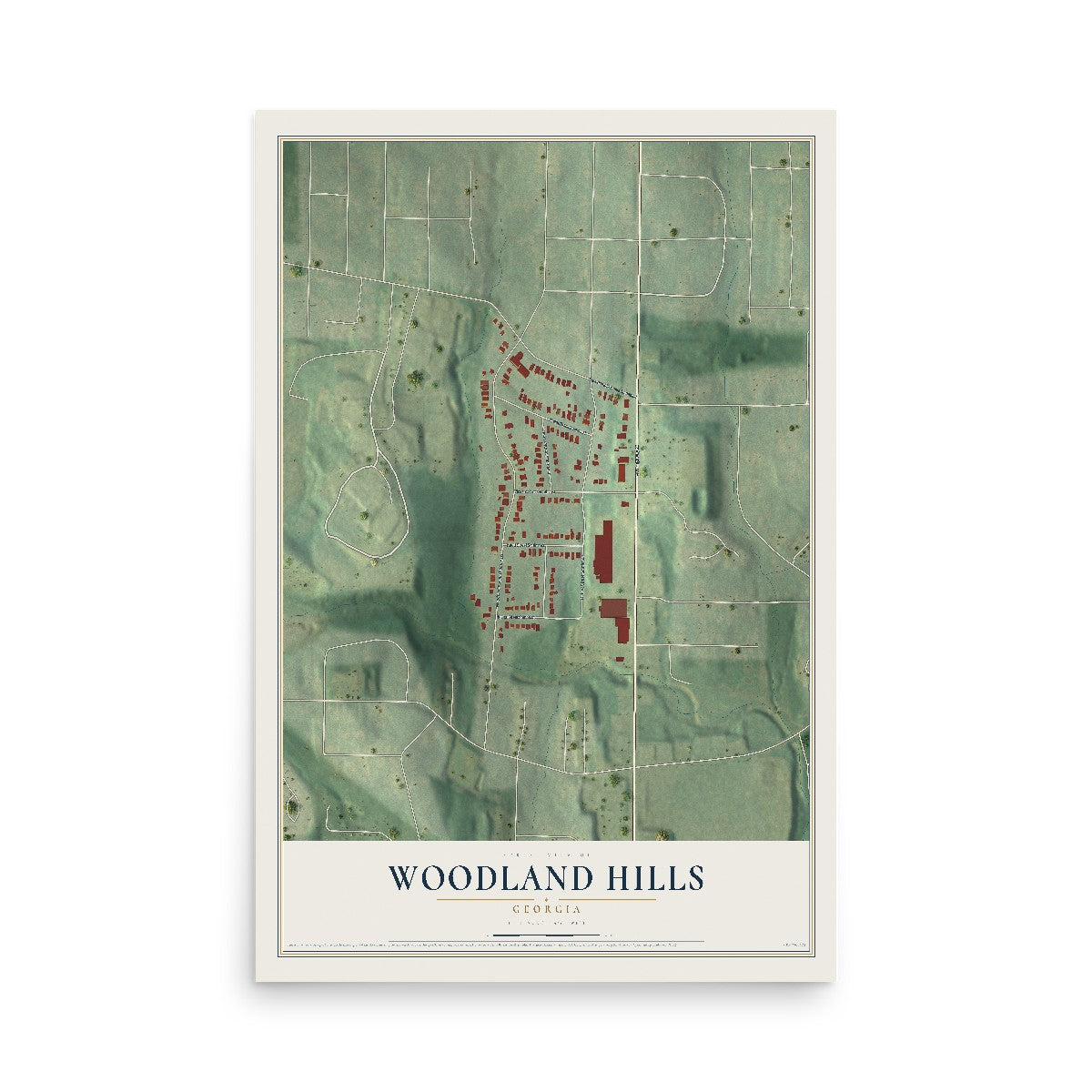 Woodland Hills, Georgia map print, 12" x 18" Archival Matte Print mockup