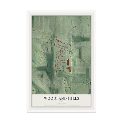 Woodland Hills, Georgia map print, 12" x 18" W/ White Ayous Wood Frame mockup