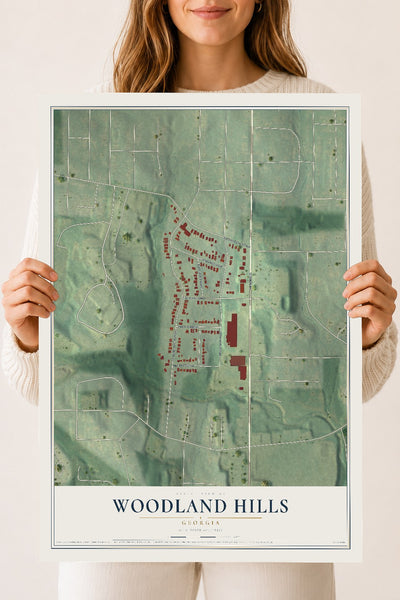 Woodland Hills, Georgia map print, 18" x 24" Archival Matte Print mockup