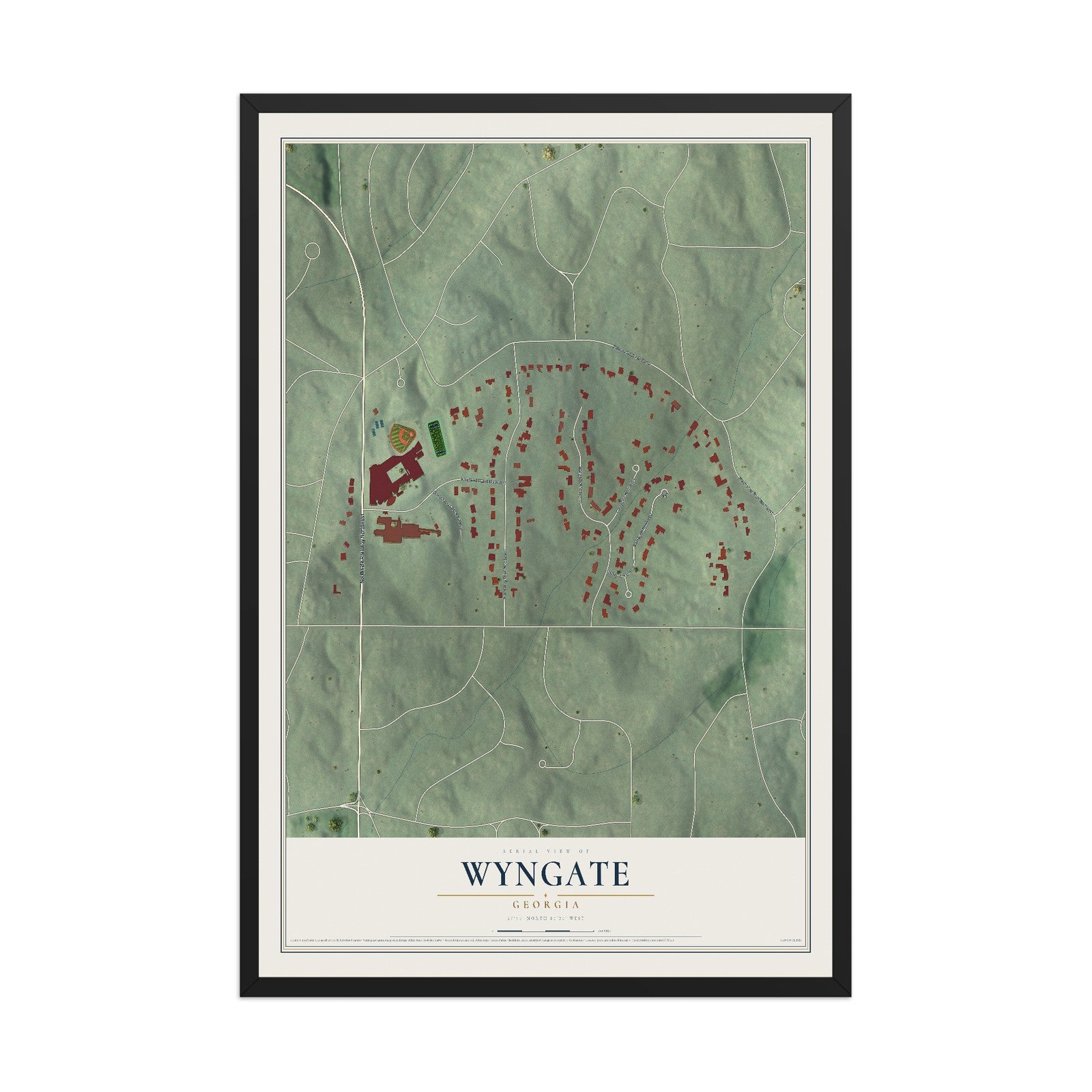 Wyngate, Georgia map print, 12" x 18" W/ Black Ayous Wood Frame mockup
