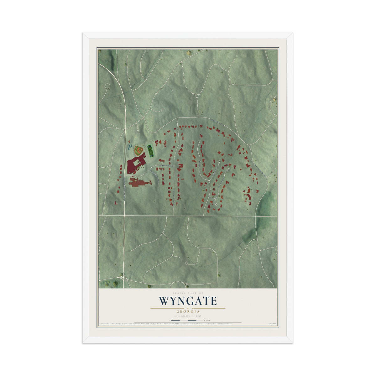 Wyngate, Georgia map print, 12" x 18" W/ White Ayous Wood Frame mockup