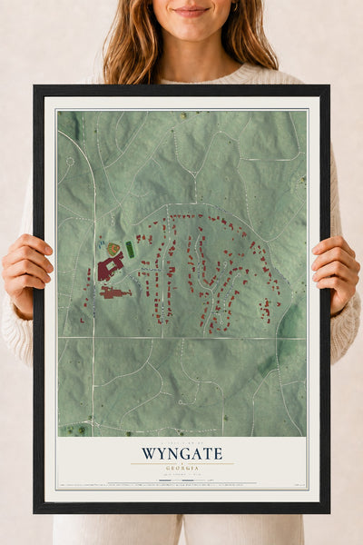 Wyngate, Georgia map print, 18" x 24" W/ Black Ayous Wood Frame mockup