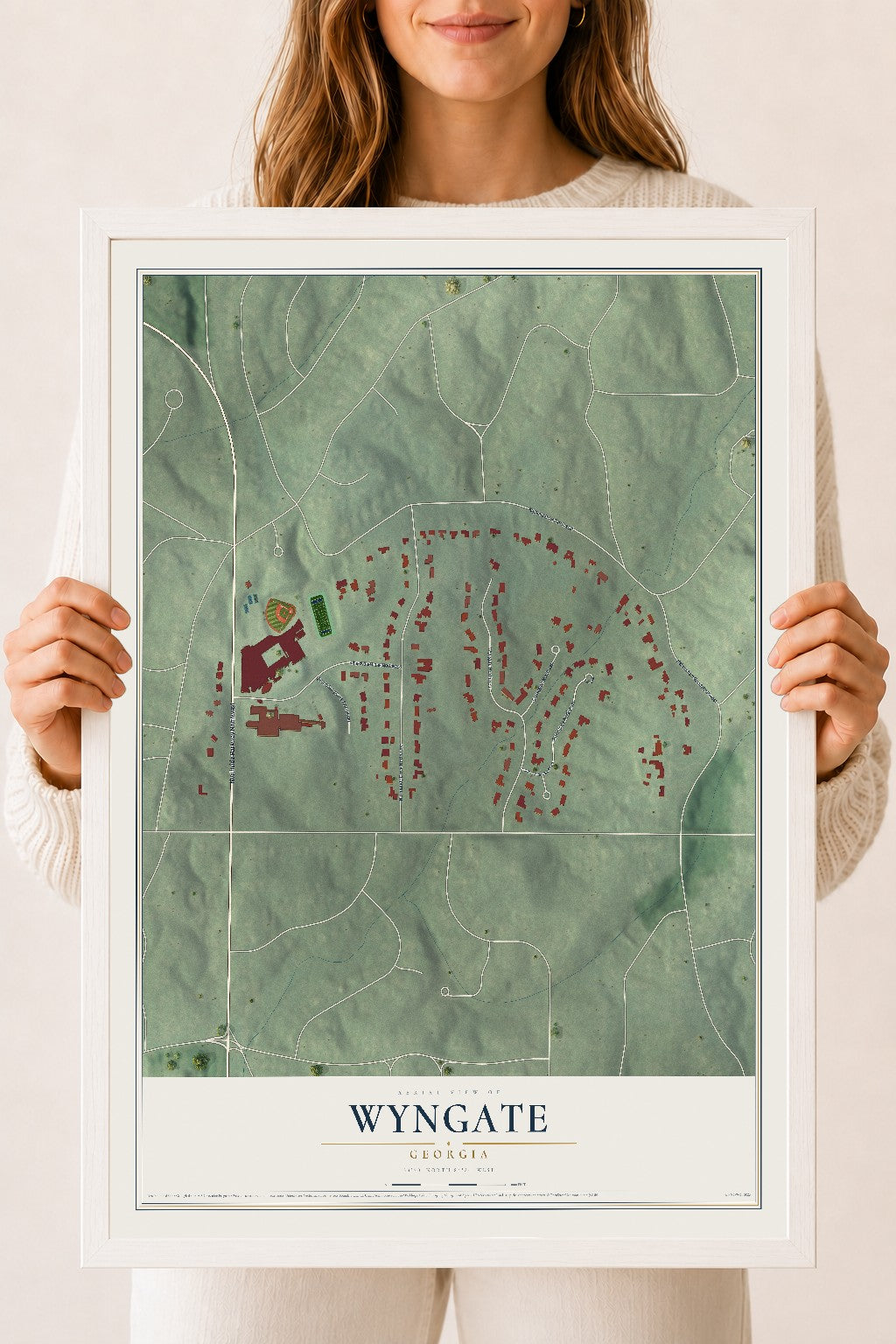 Wyngate, Georgia map print, 18" x 24" W/ White Ayous Wood Frame mockup