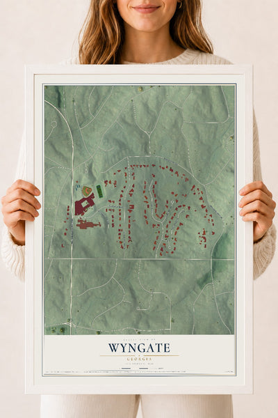 Wyngate, Georgia map print, 18" x 24" W/ White Ayous Wood Frame mockup