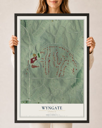 Wyngate, Georgia map print, 24" x 36" W/ Black Ayous Wood Frame mockup
