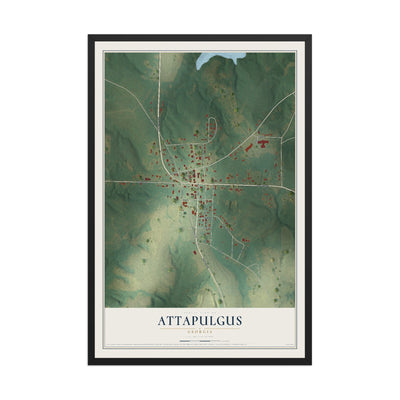 Attapulgus, Georgia map print, 12" x 18" W/ Black Ayous Wood Frame mockup