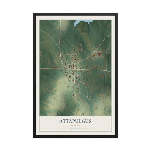 Map of Attapulgus, Georgia, 12 x 18 inch print in a black wood frame