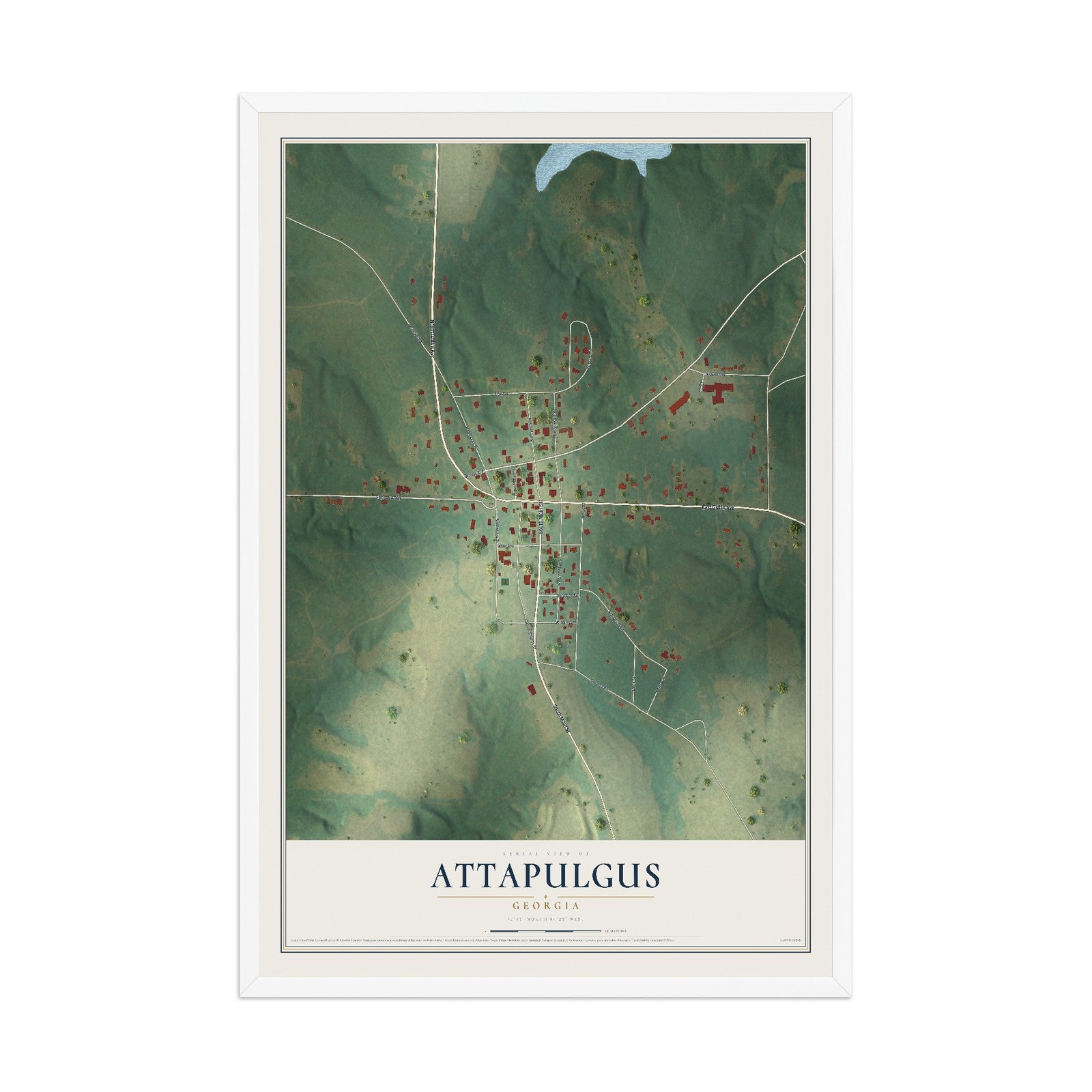 Attapulgus, Georgia map print, 12" x 18" W/ White Ayous Wood Frame mockup