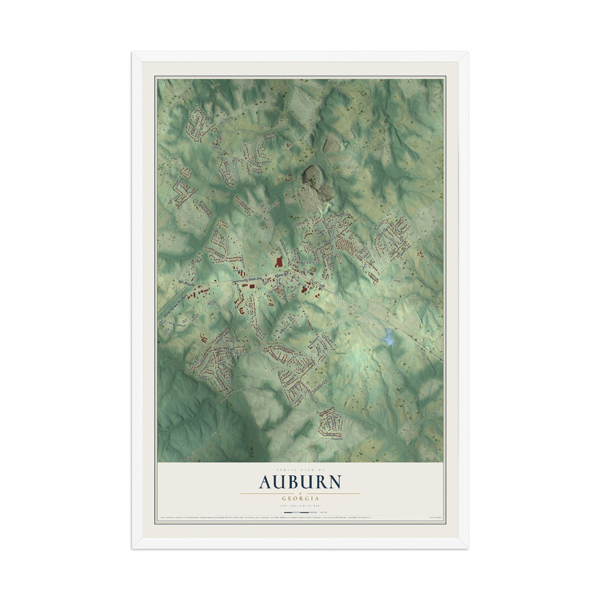 Auburn, Georgia map print, 12" x 18" W/ White Ayous Wood Frame mockup