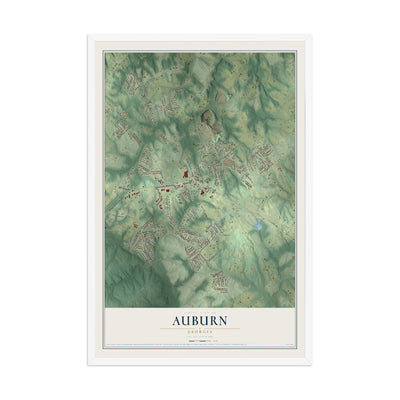 Auburn, Georgia map print, 12" x 18" W/ White Ayous Wood Frame mockup