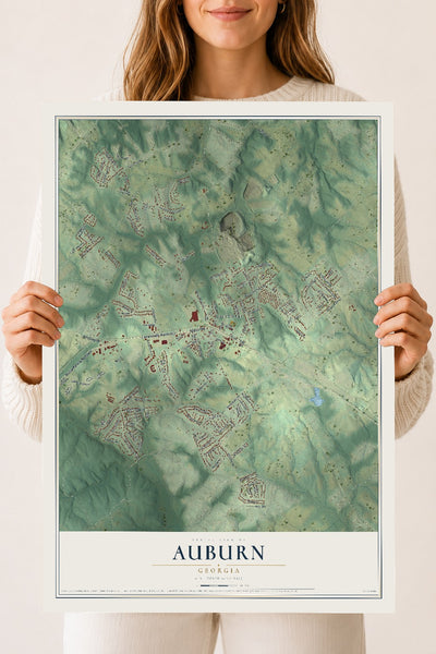 Auburn, Georgia map print, 18" x 24" Archival Matte Print mockup