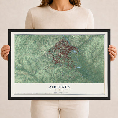 Augusta, Georgia map print, 12" x 18" W/ Black Ayous Wood Frame mockup