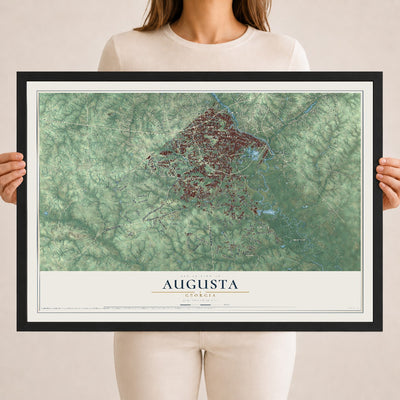 Augusta, Georgia map print, 18" x 24" W/ Black Ayous Wood Frame mockup