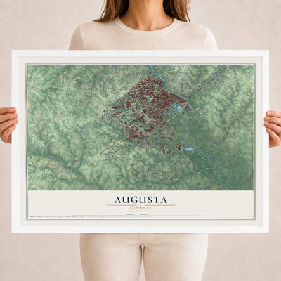 Augusta, Georgia map print, 18" x 24" W/ White Ayous Wood Frame mockup