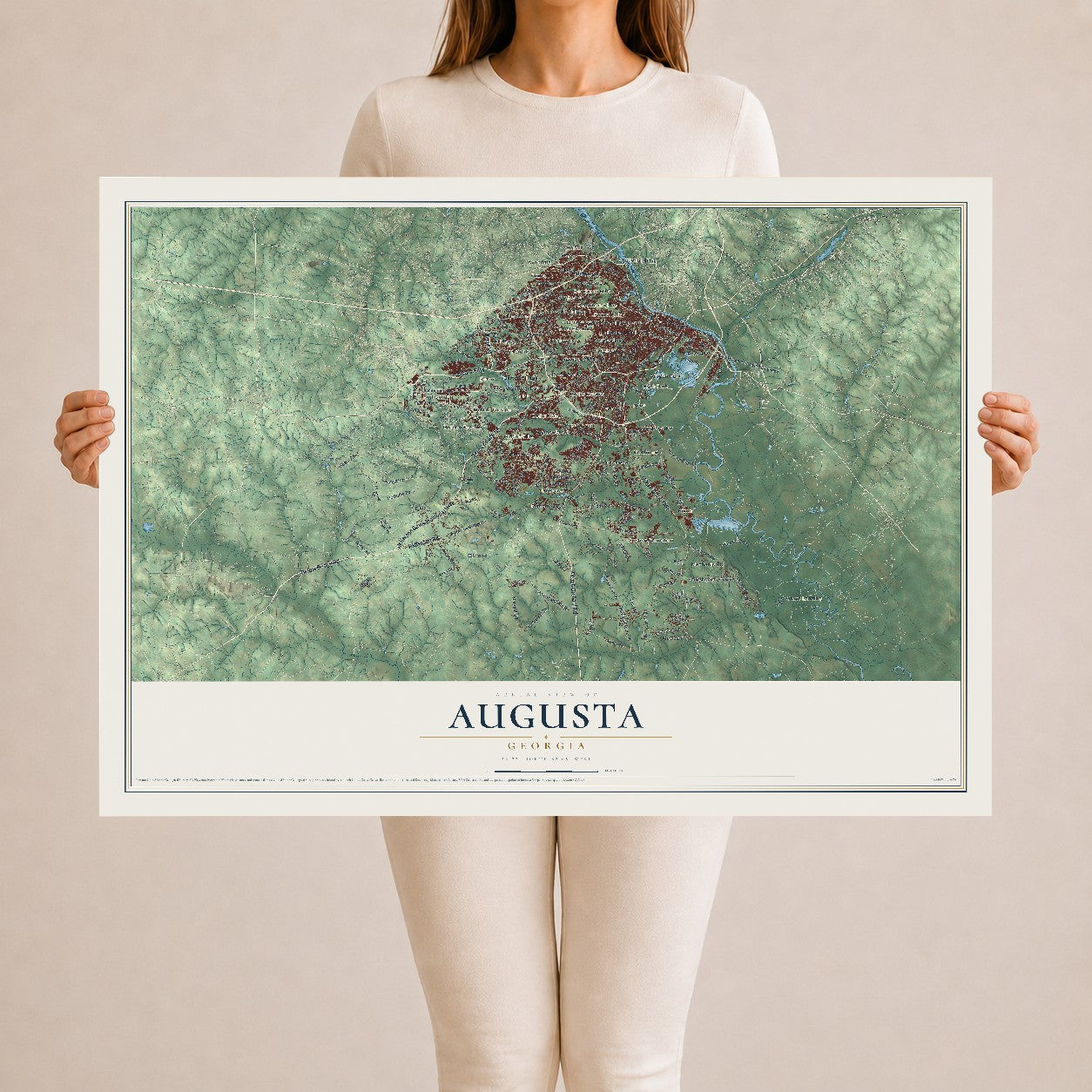 Augusta, Georgia map print, 24" x 36" Archival Matte Print mockup