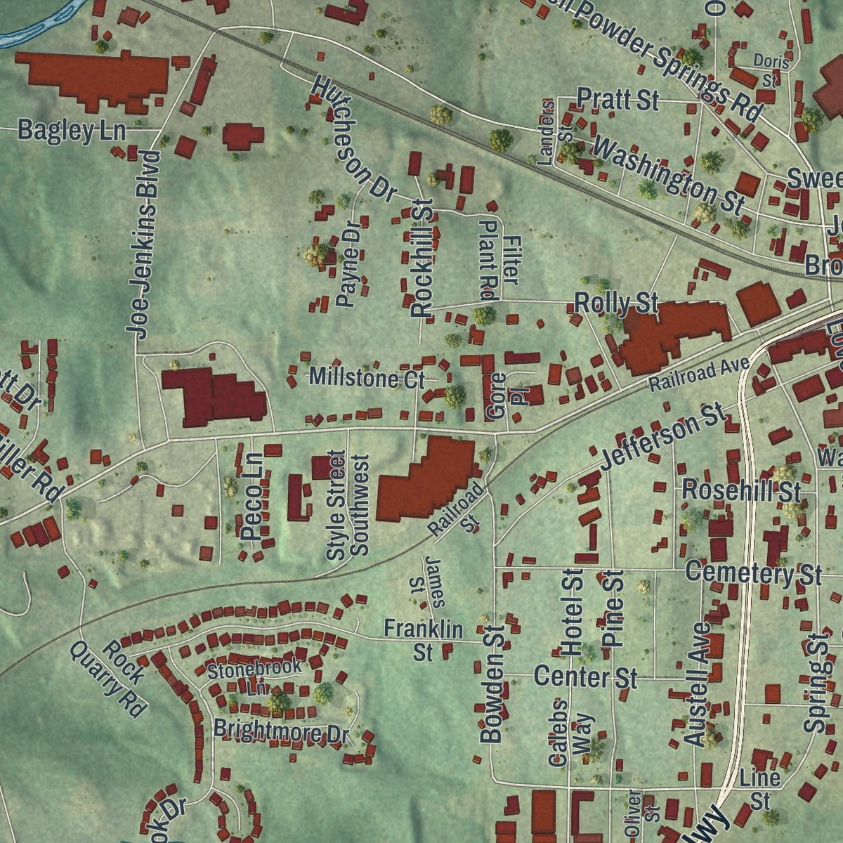 Close-up 1 of the Austell, Georgia map artwork