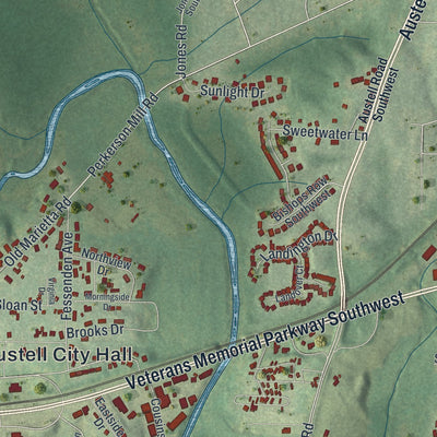 Close-up 2 of the Austell, Georgia map artwork