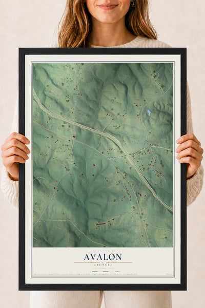 Avalon, Georgia map print, 18" x 24" W/ Black Ayous Wood Frame mockup