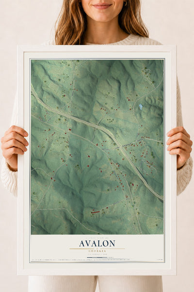 Avalon, Georgia map print, 18" x 24" W/ White Ayous Wood Frame mockup