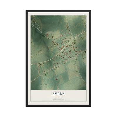 Avera, Georgia map print, 12" x 18" W/ Black Ayous Wood Frame mockup