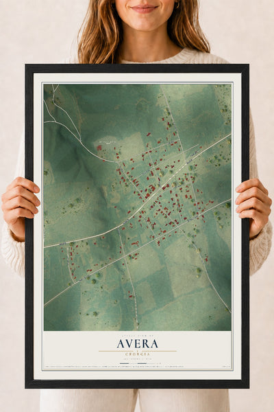 Avera, Georgia map print, 18" x 24" W/ Black Ayous Wood Frame mockup