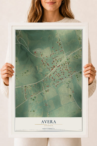 Avera, Georgia map print, 18" x 24" W/ White Ayous Wood Frame mockup