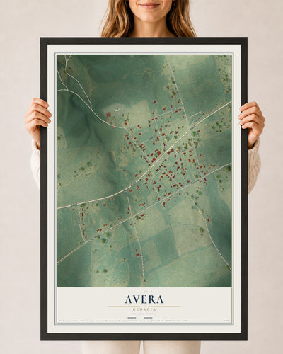 Avera, Georgia map print, 24" x 36" W/ Black Ayous Wood Frame mockup