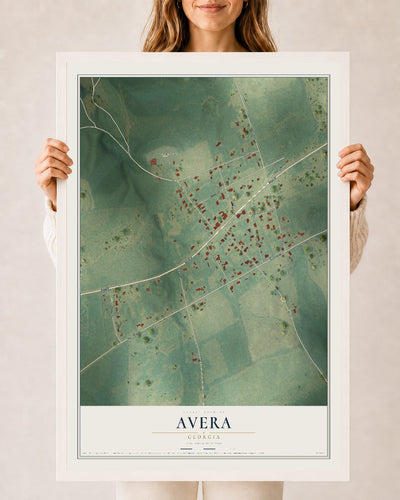Avera, Georgia map print, 24" x 36" W/ White Ayous Wood Frame mockup