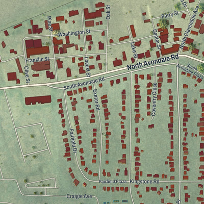 Close-up 1 of the Avondale Estates, Georgia map artwork