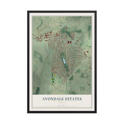 Avondale Estates, Georgia map print, 12" x 18" W/ Black Ayous Wood Frame mockup