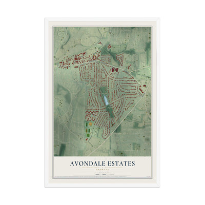 Avondale Estates, Georgia map print, 12" x 18" W/ White Ayous Wood Frame mockup