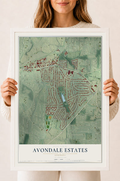 Avondale Estates, Georgia map print, 18" x 24" W/ White Ayous Wood Frame mockup