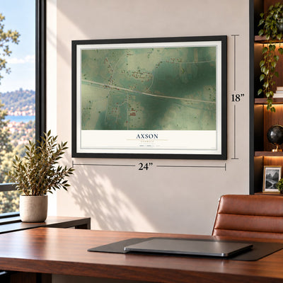 Axson, Georgia map, 18 x 24 inch print in a black frame in a home office